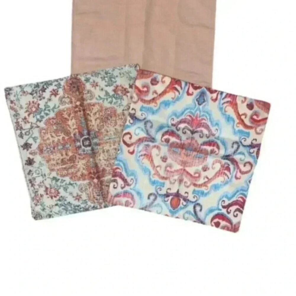 Set of 3 18x18 Western Native American Blue/Peach Pillow Covers Boho Aztec Throw